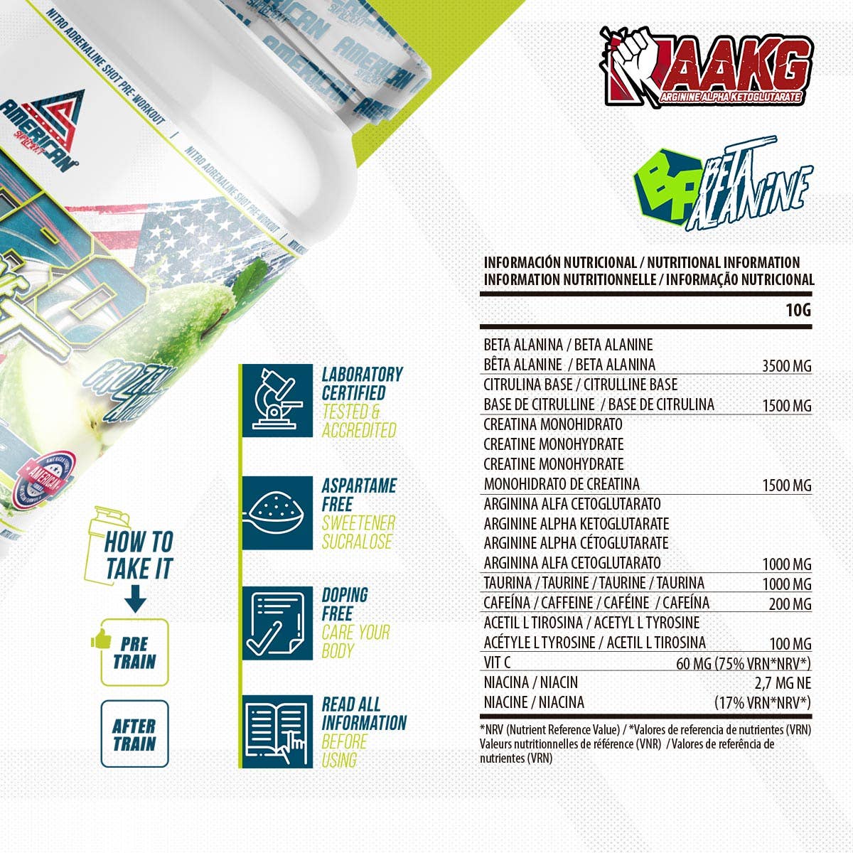 American Supplement Nitro Adrenaline Shot Pre-Work Out 300 g: Apple