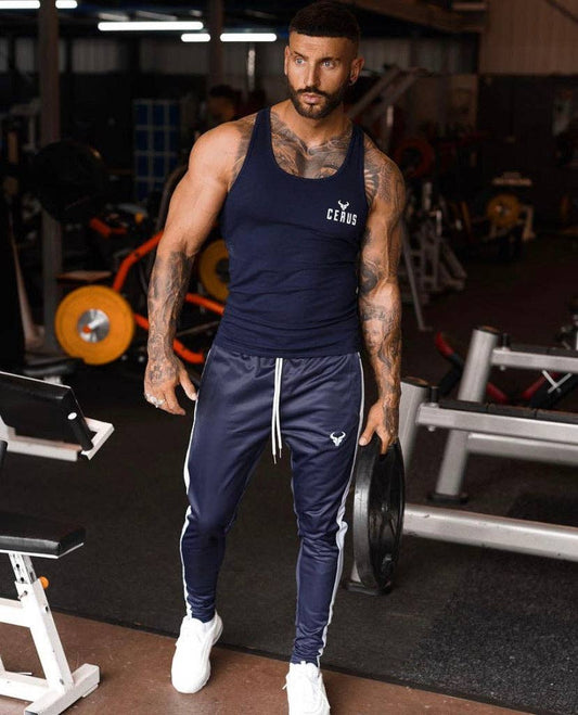 Cerus Navy Stringer Vest with White small print logo: M