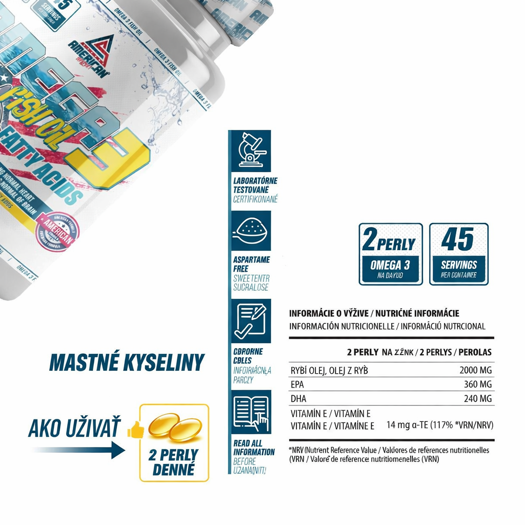 American Supplement Rybí olej s omega-3 mastnými kyselinami a vitamínom E