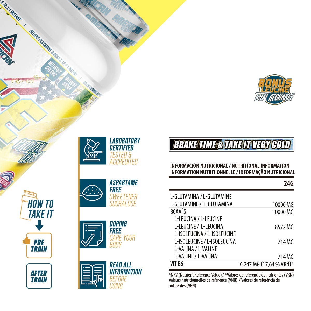 American Supplement Bcaa's s Deluxe Glutaminom 300 g: Citrón