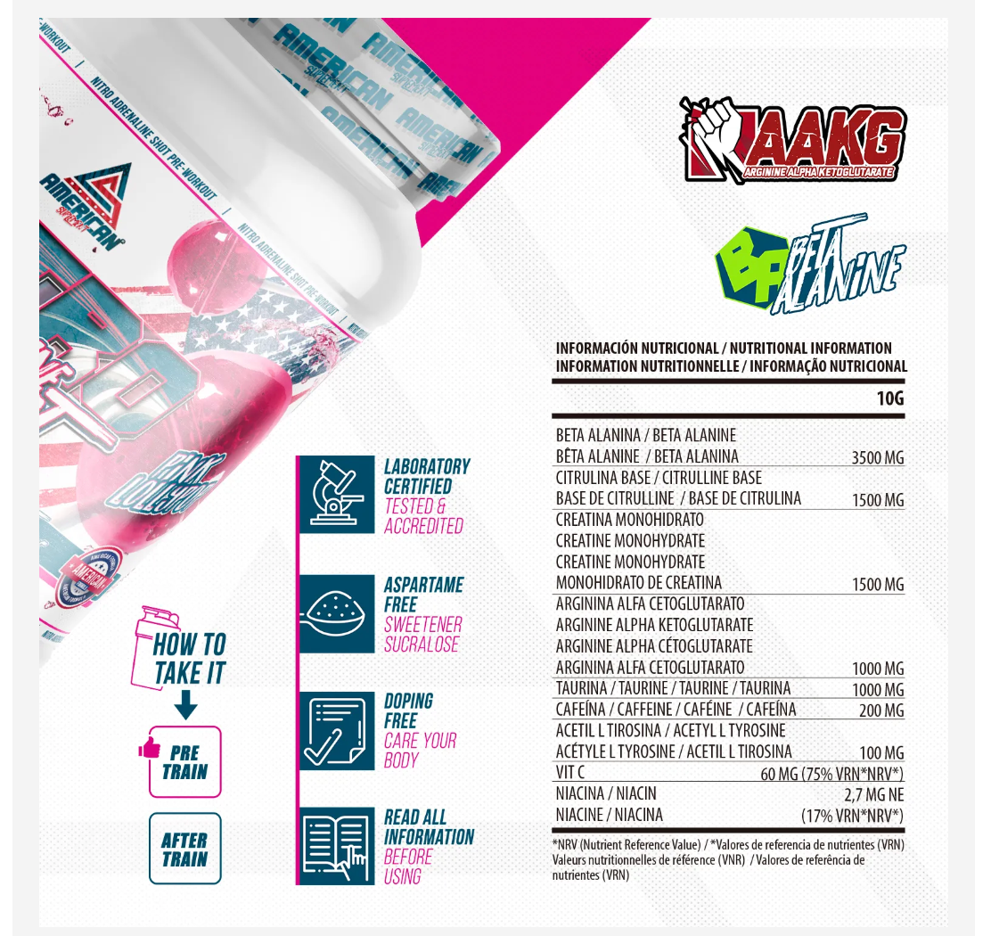 American Supplement Nitro Adrenaline Shot pred tréningom 300 g: Lízatko