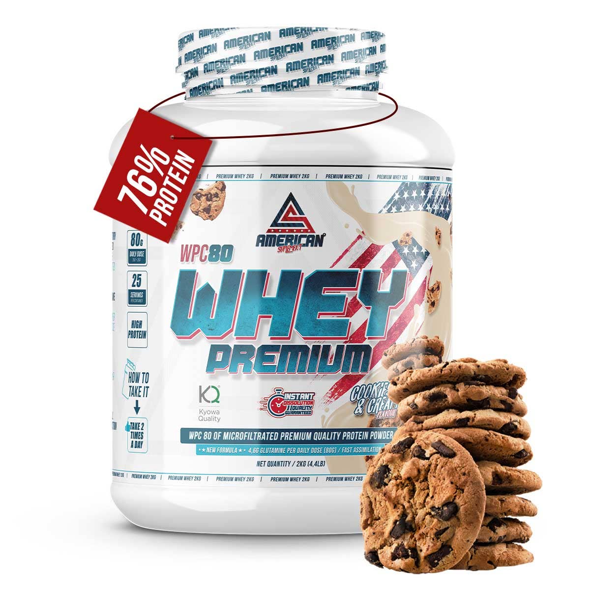 American Supplement | Premium Whey Protein WPC80 2 kg: Cookies