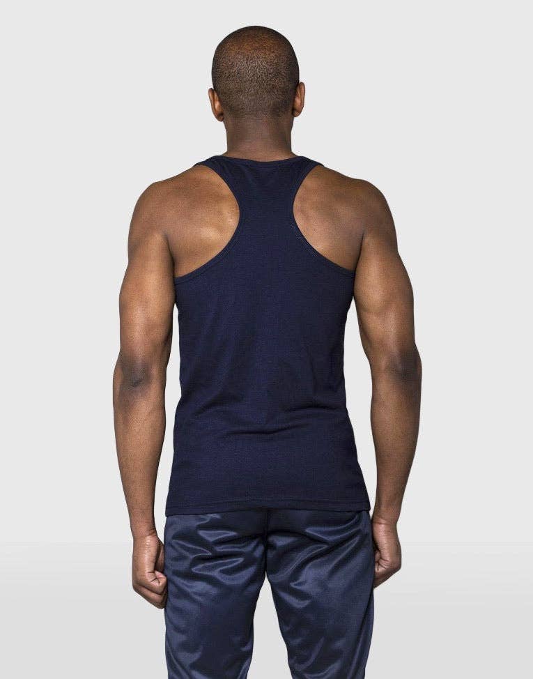 Cerus Navy Stringer Vest with White small print logo: M