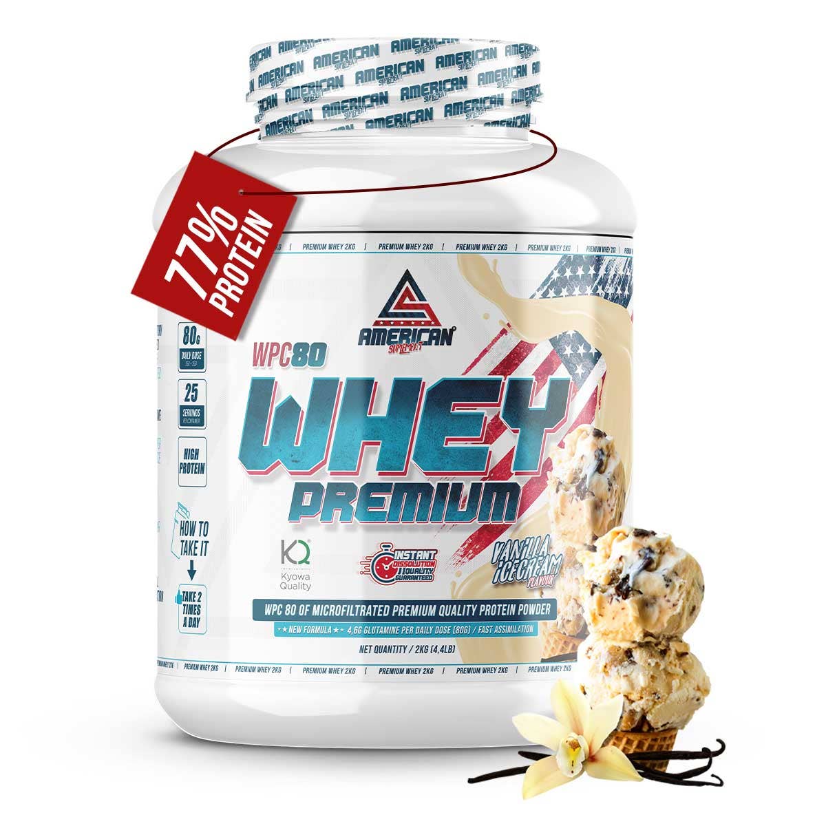 American Supplement | Premium Whey Protein WPC80 2 kg: White chocolate with waffles