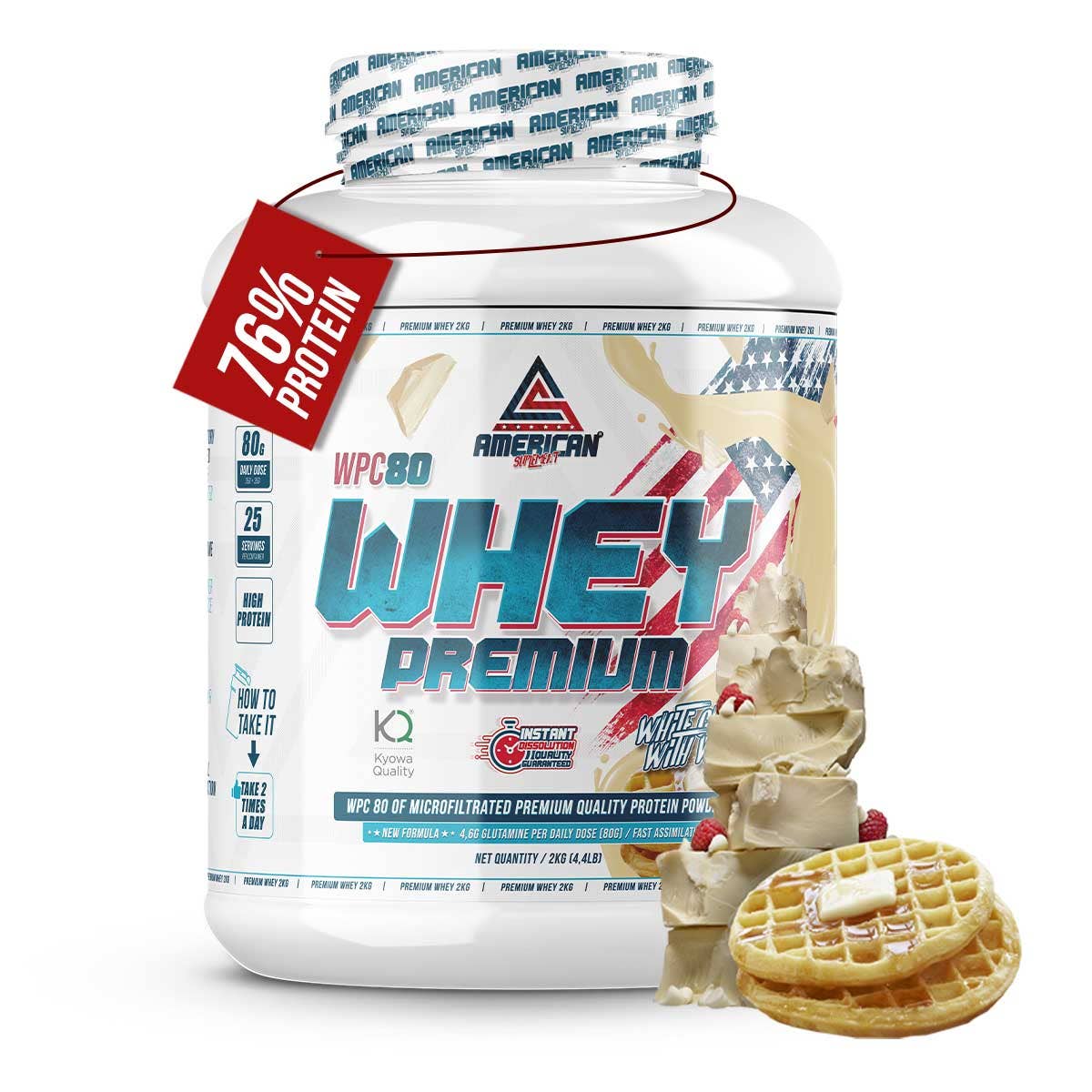 American Supplement | Prémiový srvátkový proteín WPC80 2 kg: Biela čokoláda s vafľami