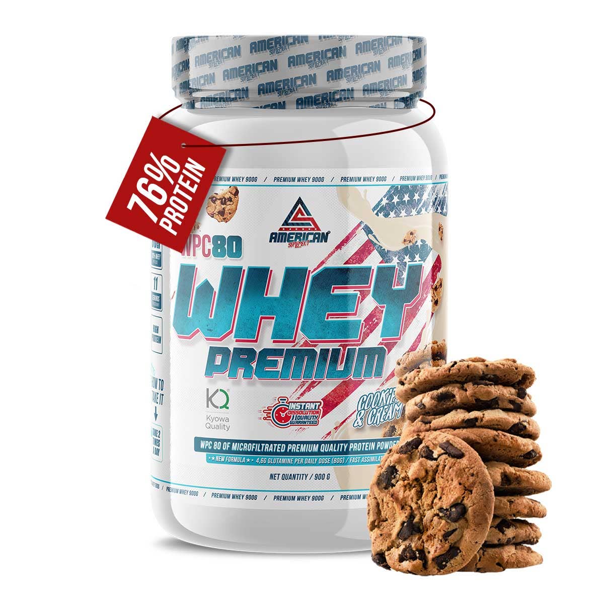 American Supplement | Premium Whey Protein WPC80 900 g: White choco with waffle