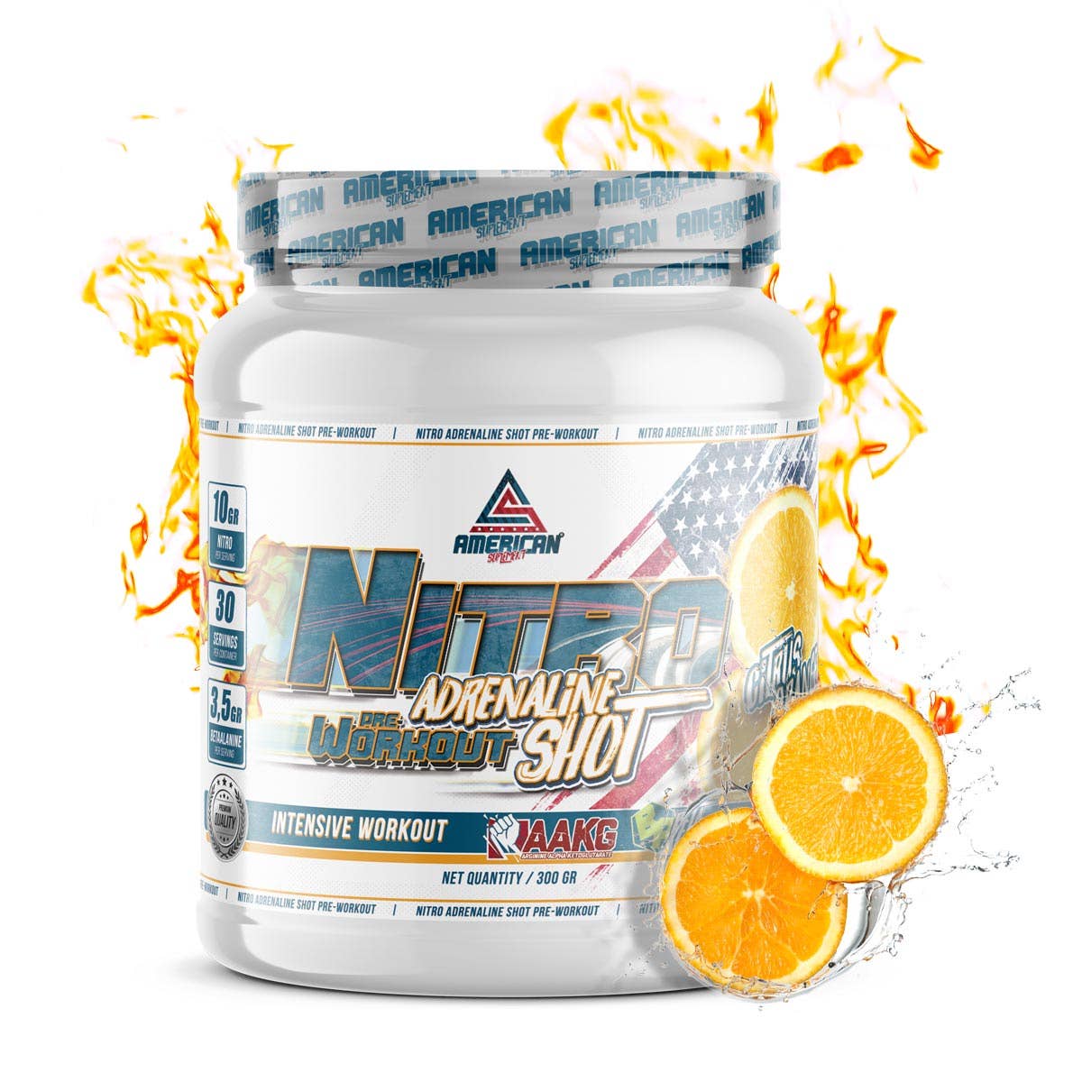 American Supplement Nitro Adrenaline Shot pred tréningom 300 g: Pomaranč