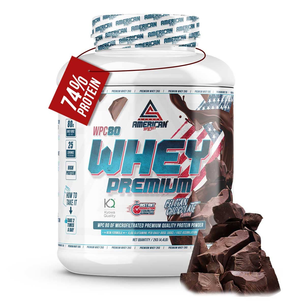 American Supplement | Premium Whey Protein WPC80 2 kg: Strawberry