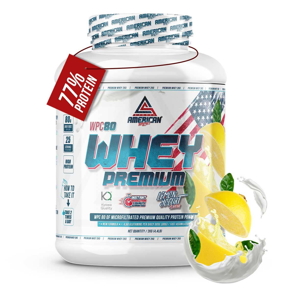 American Supplement | Premium Whey Protein WPC80 2 kg: Strawberry