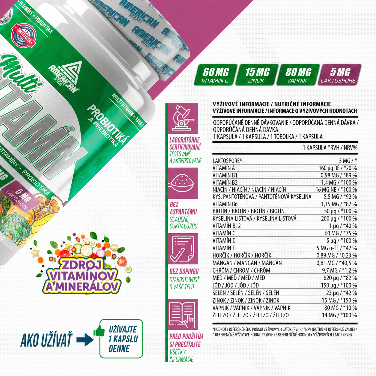 American Supplement Multivitamínové kombo s probiotikami 60 kapsúl