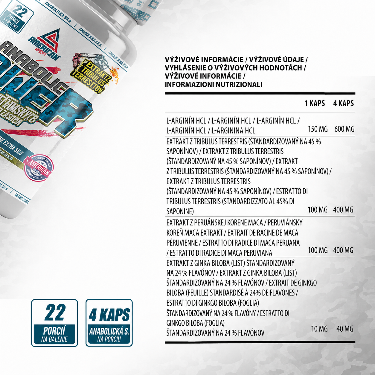 American Supplement Anabolic Power Tribulus s peruánskou Macou  90 kapsúl